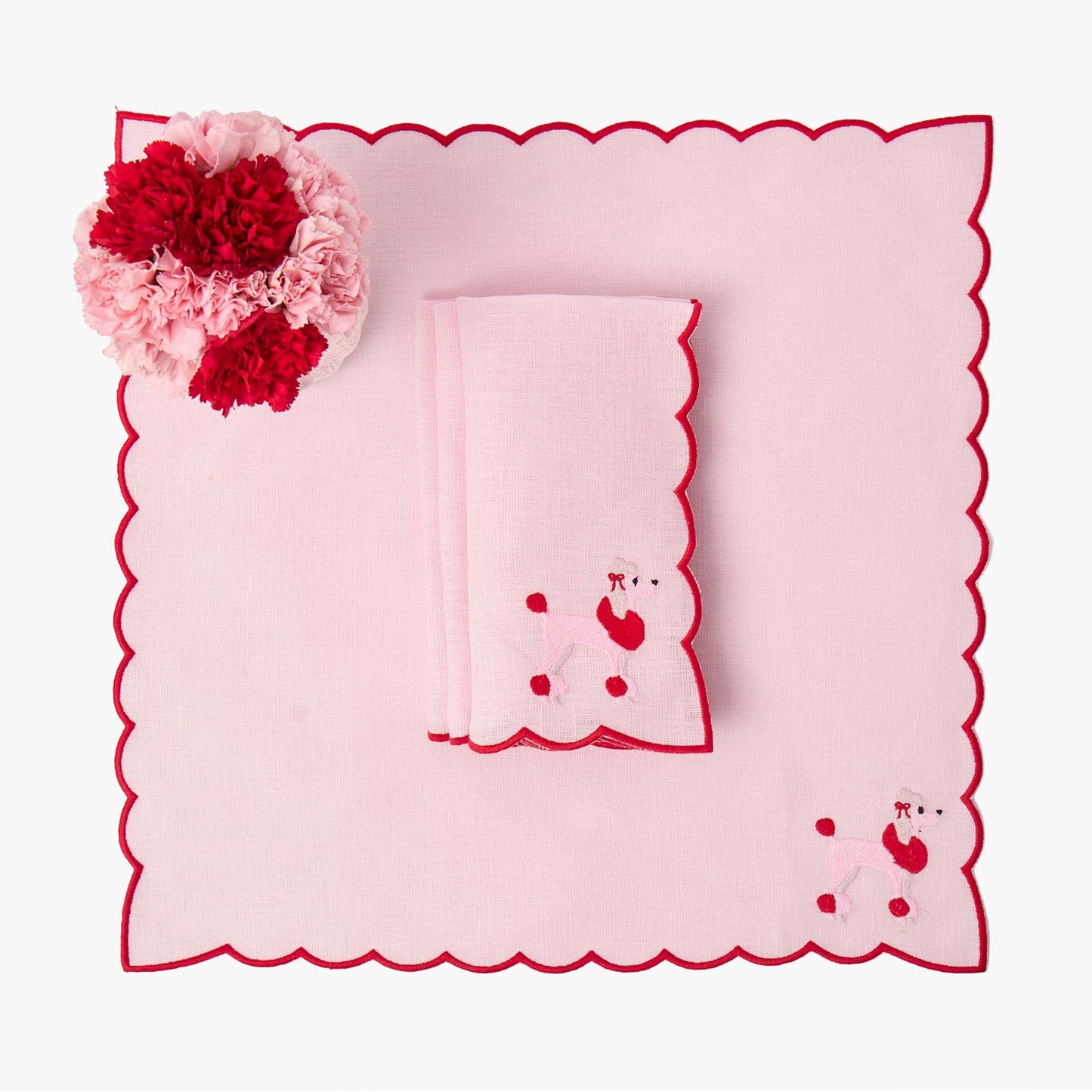 Pink & Red Fifi Poodle Linen Napkins (Set of 4)