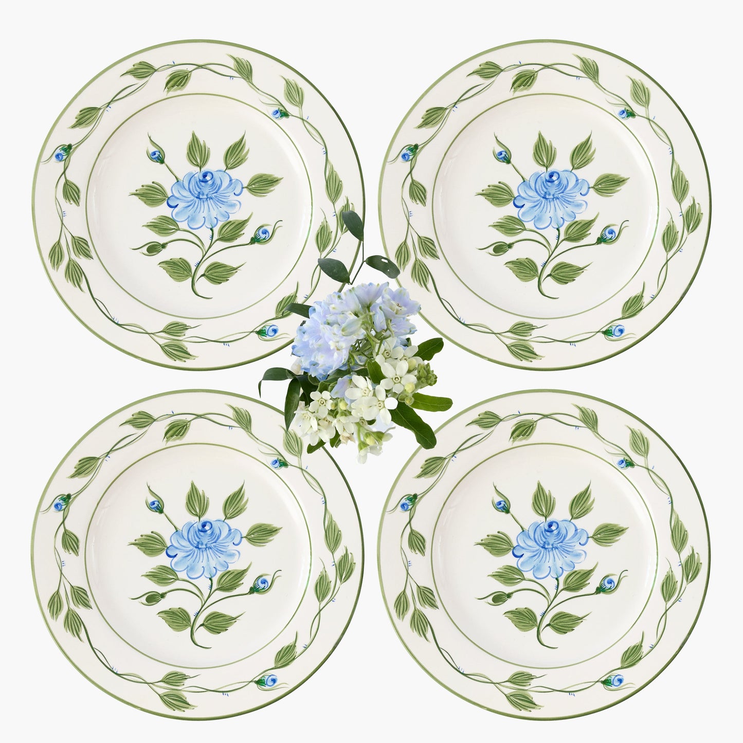 Blue Rose Bud Dinner Plates (Set of 4)