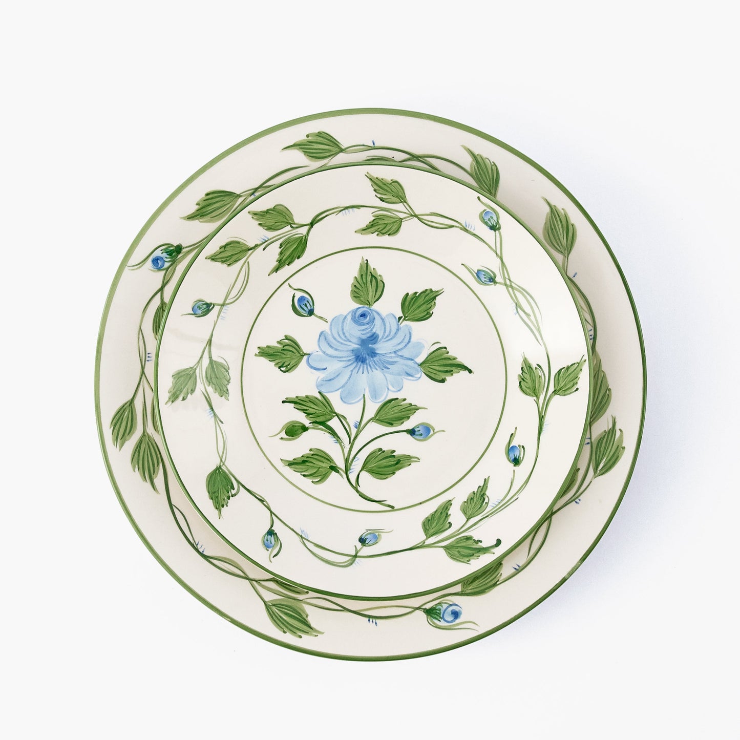 Blue Rose Bud Dinner & Starter Plates (Set of 8)