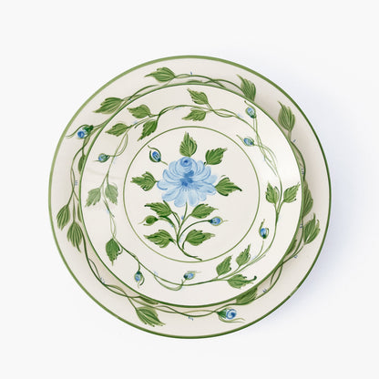 Blue Rose Bud Dinner & Starter Plates (Set of 8)