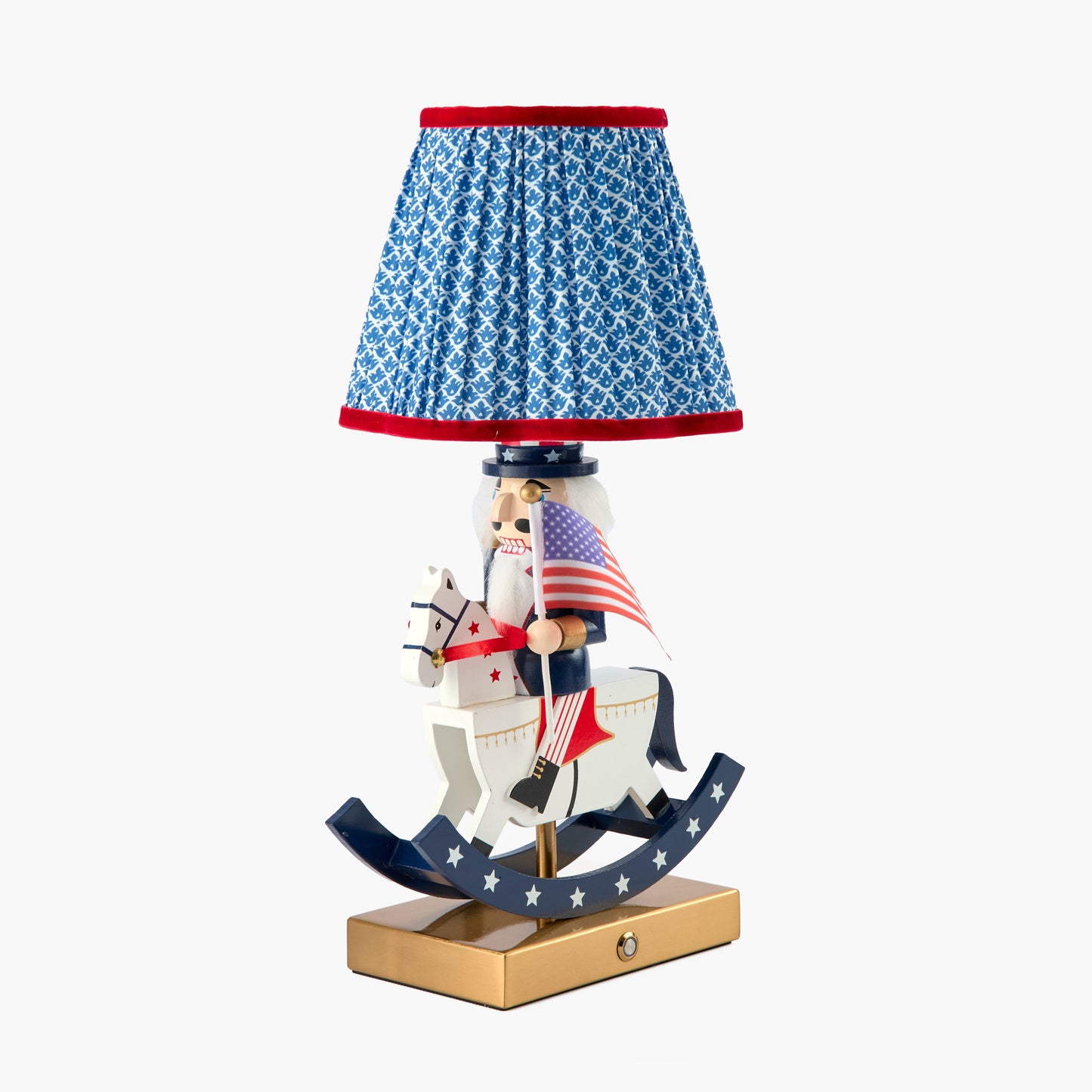 Fourth of July Rechargeable Lamp with Cobalt & Red Lotus Shade (18cm)