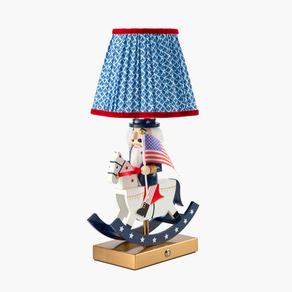Fourth of July Rechargeable Lamp with Cobalt & Red Lotus Shade (18cm)