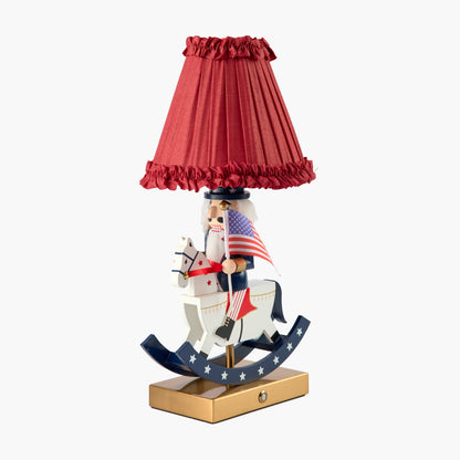 Fourth of July Rechargeable Lamp with Red Frilled Silk Shade (18cm)