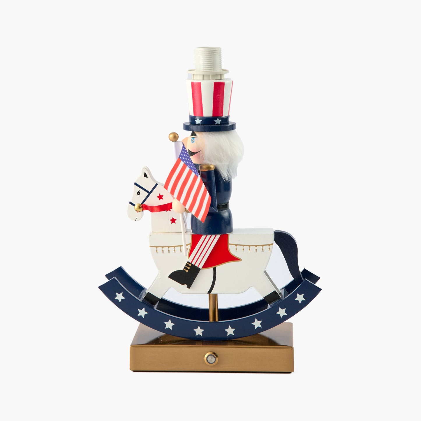 Fourth of July Rechargeable Lamp with Red Frilled Silk Shade (18cm)