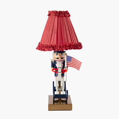 Fourth of July Rechargeable Lamp with Red Frilled Silk Shade (18cm)