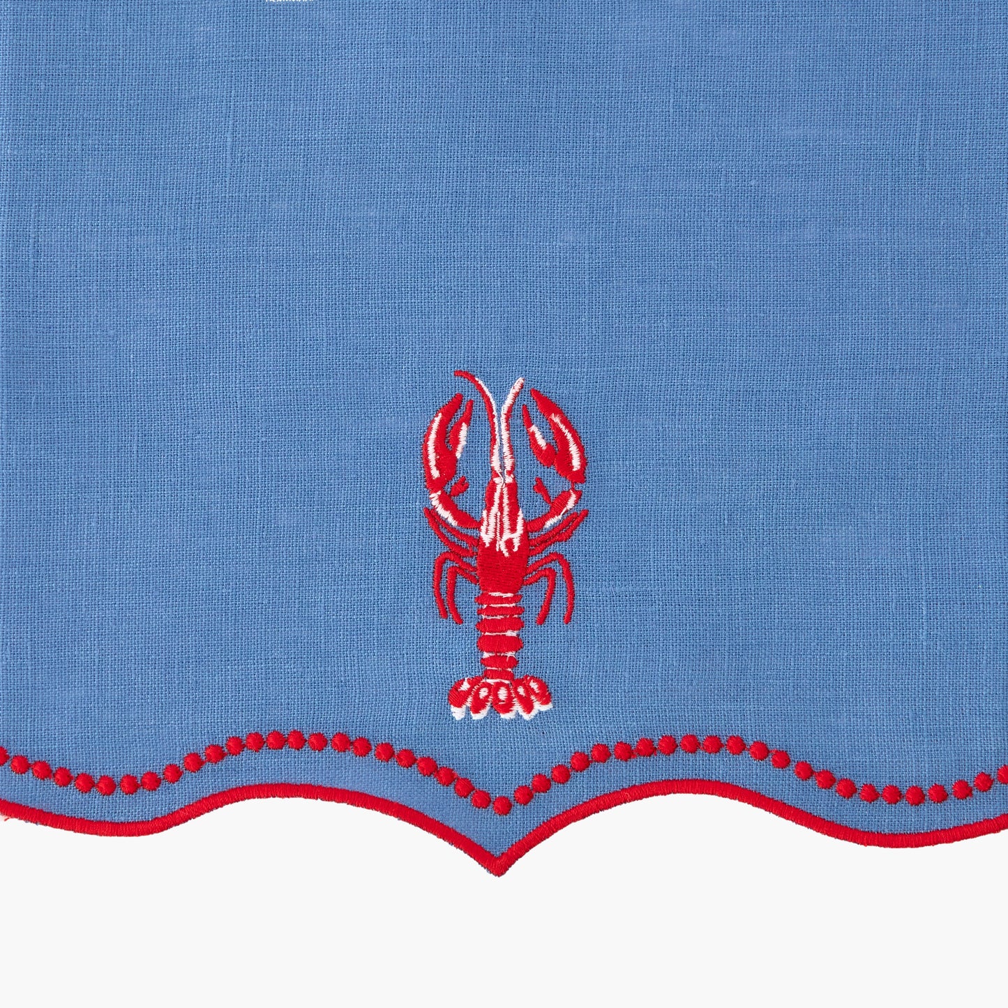 Blue Lobster Embroidered Linen Napkins (Set of 4)