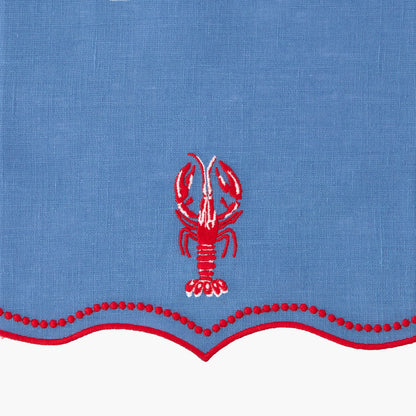Blue Lobster Embroidered Linen Napkins (Set of 4)