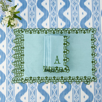 Blue & Green Sophia Waxed Placemats & Napkins (Set of 4)