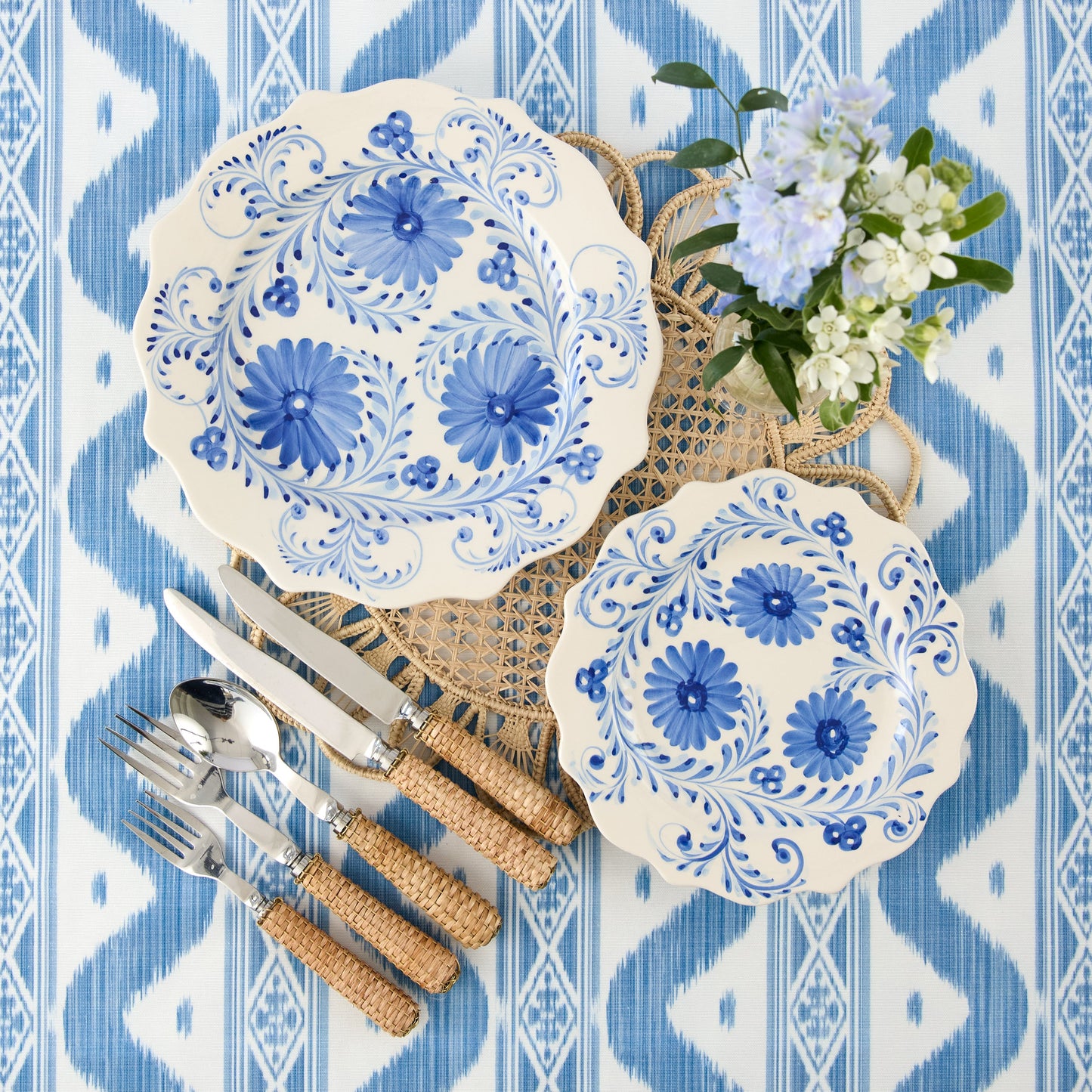 Blue & Green Sophia Waxed Placemats & Napkins (Set of 4)