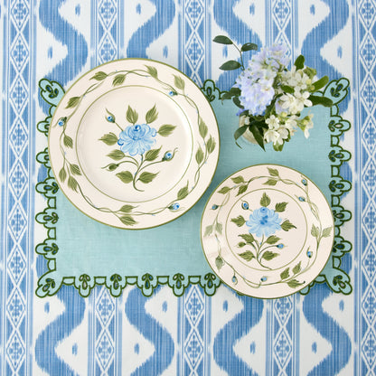 Blue Rose Bud Dinner & Starter Plates (Set of 8)