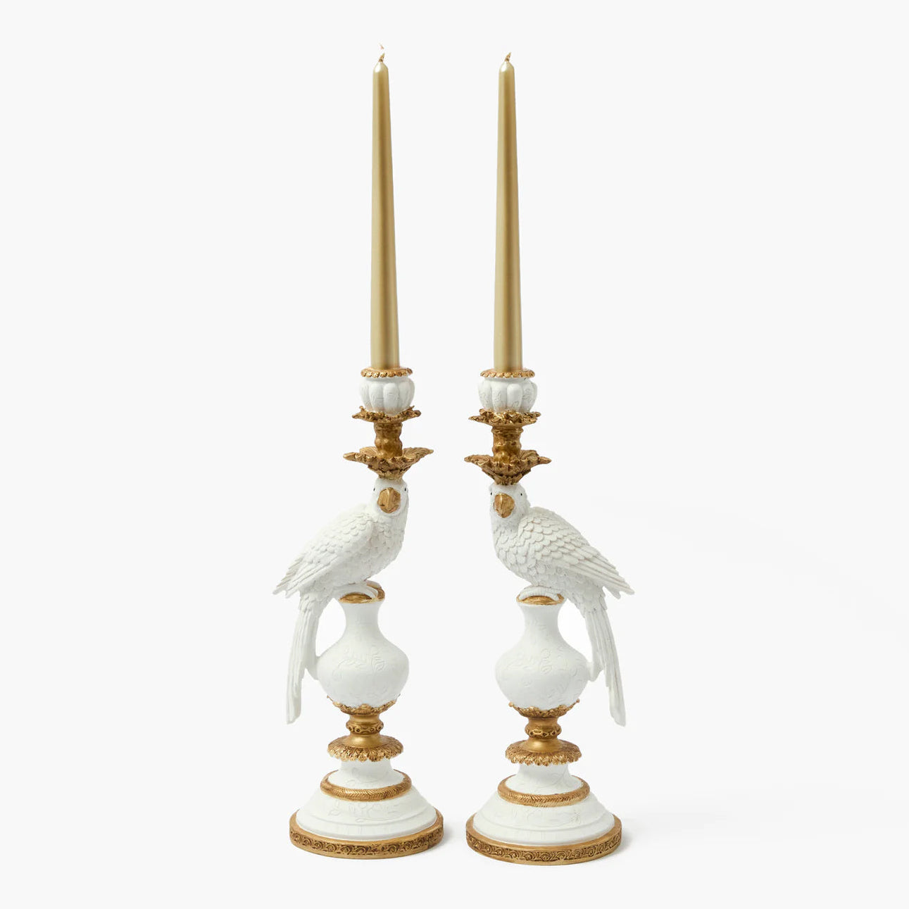 White Parrot Candle Holders (Pair)