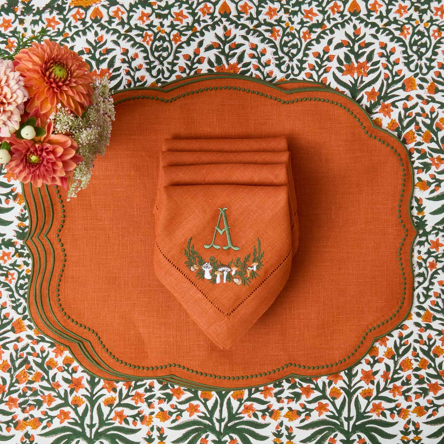 Orange & Green Eloise Linen Placemats (Set of 4)