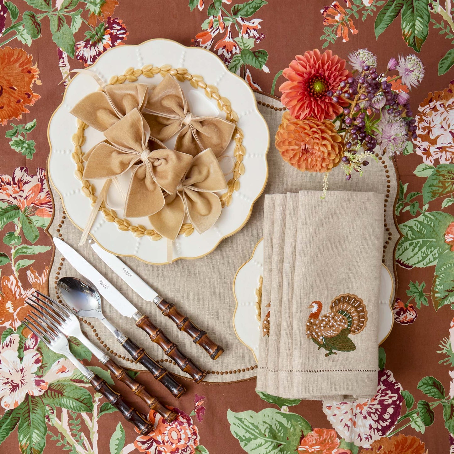 Taupe Turkey Embroidered Linen Napkins (Set of 4)