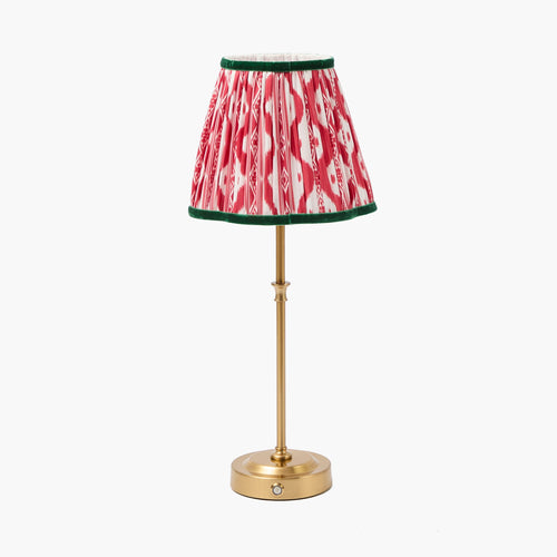 Edie Rechargeable Lamp with Red & Green Ikat Shade (18cm)