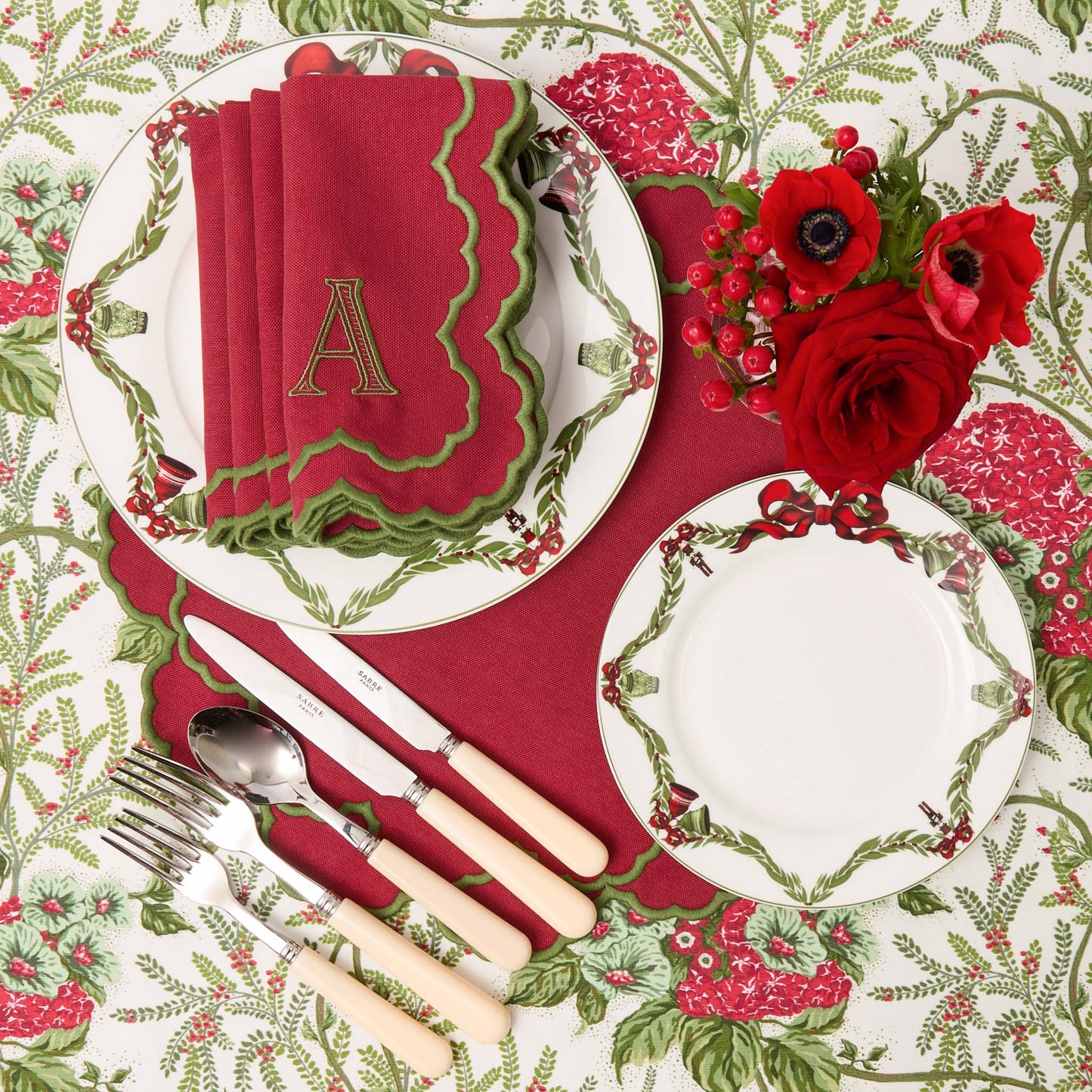 Red & Green Lady Isabella's Garden Tablecloth