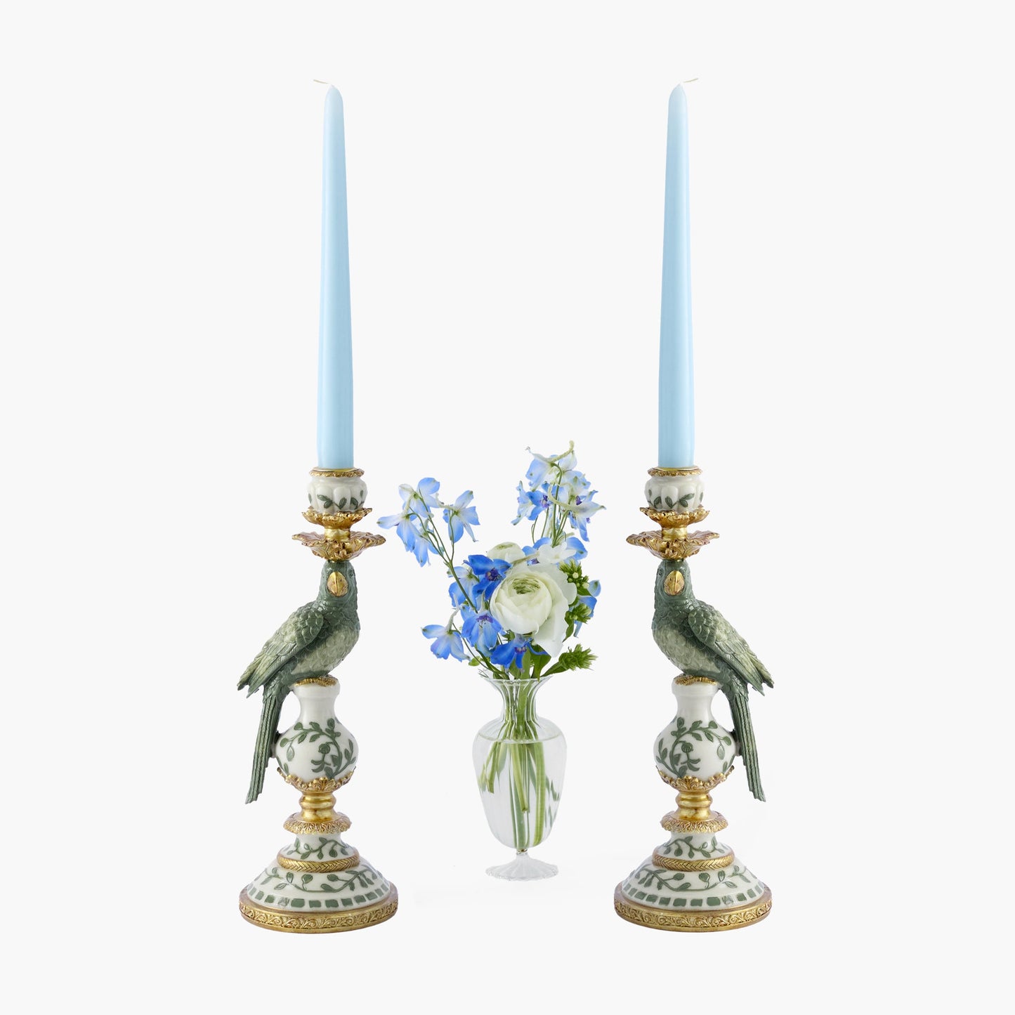 Olive Green Parrot Candle Holder Set