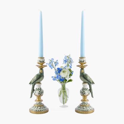 Olive Green Parrot Candle Holder Set