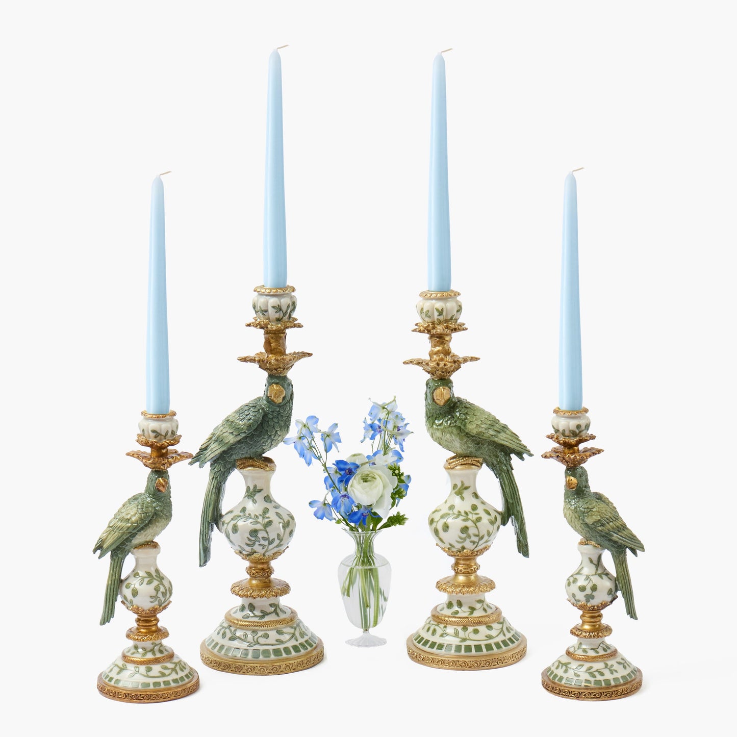 Olive Green Parrot Candle Holder Set