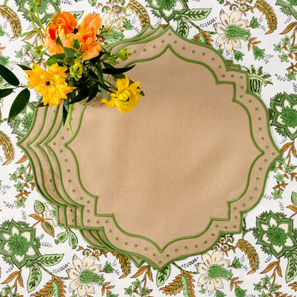 Sand & Green Celestria Placemats & Palm Tree Napkins (Set of 4)