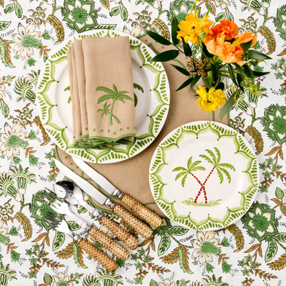 Sand & Green Celestria Placemats & Palm Tree Napkins (Set of 4)