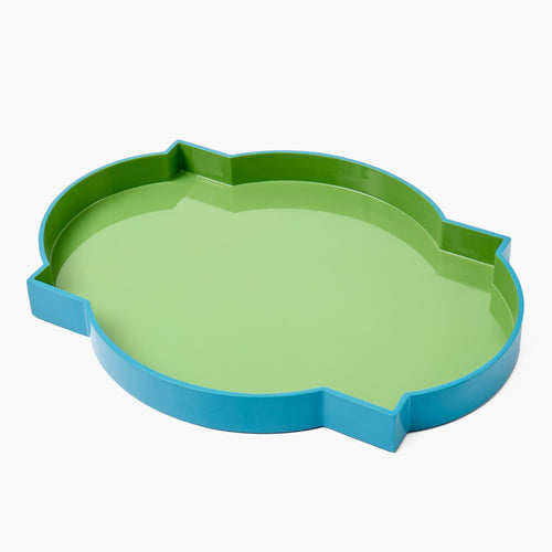 Green & Blue Lacquer Quatrefoil Tray