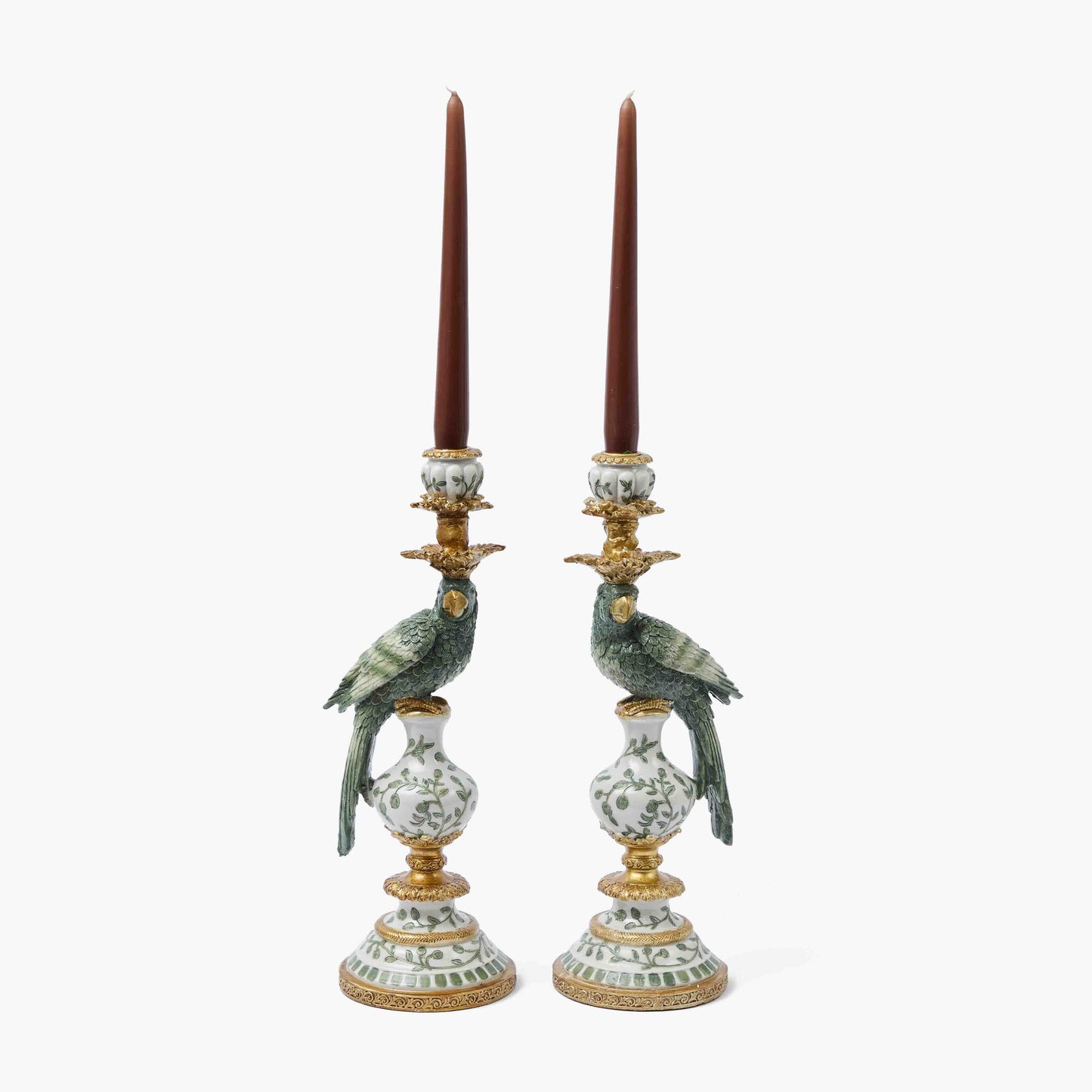 Olive Parrot Candle Holders (Pair)