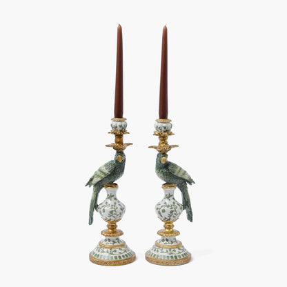 Olive Parrot Candle Holders (Pair)