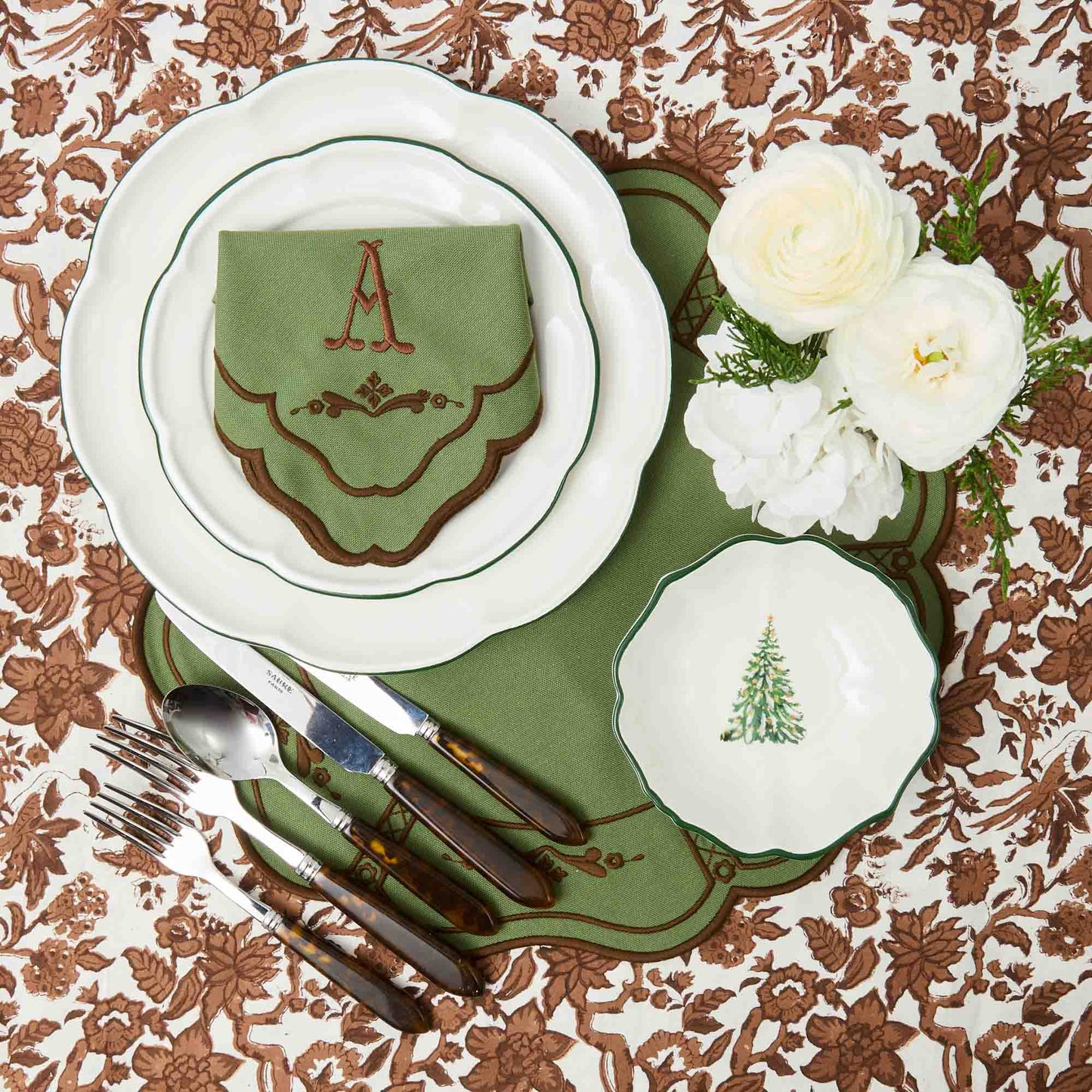 Green & Chocolate Doris Napkins (Set of 4)
