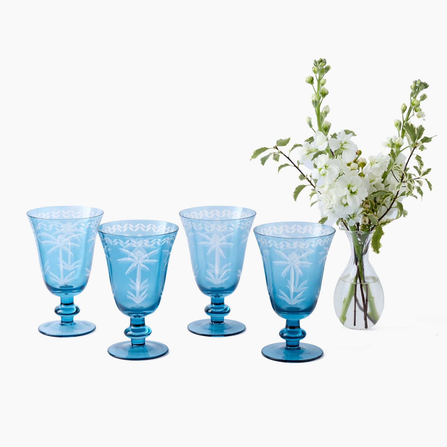 Blue Palm Wine Glasses (Set of 4)