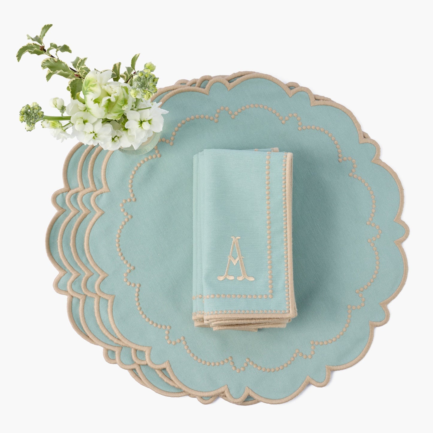 Duck Egg Blue & Sand Mariana Placemats & Napkins (Set of 4)