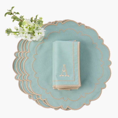 Duck Egg Blue & Sand Mariana Placemats & Napkins (Set of 4)
