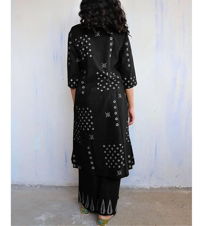 Black Cotton Kurta Palazzo Set